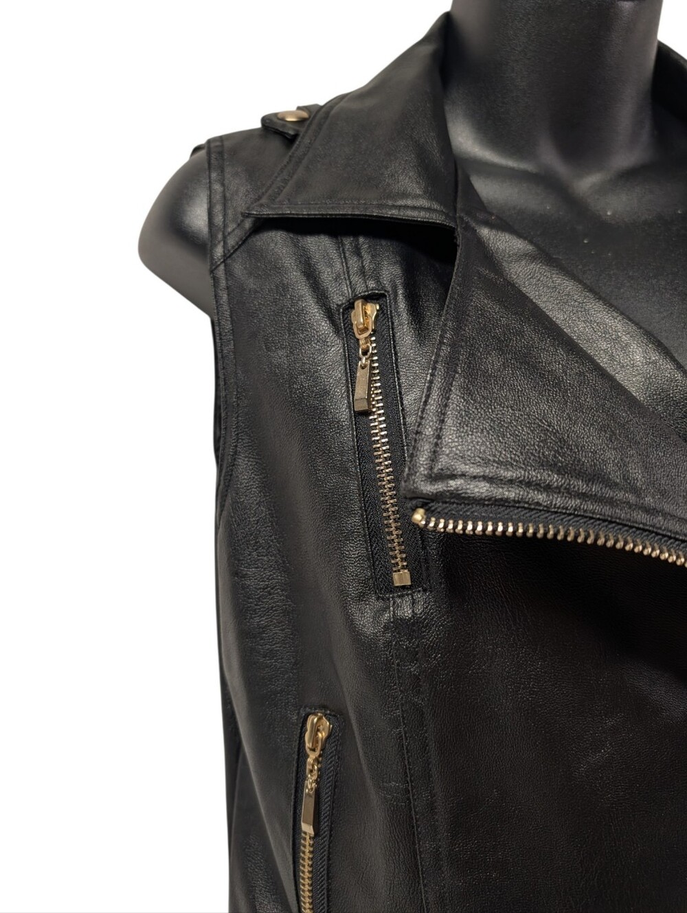 Arden B. Womens Black Faux Leather Moto Biker Vest Size M Full Zip Zipper Lined - Picture 5 of 9